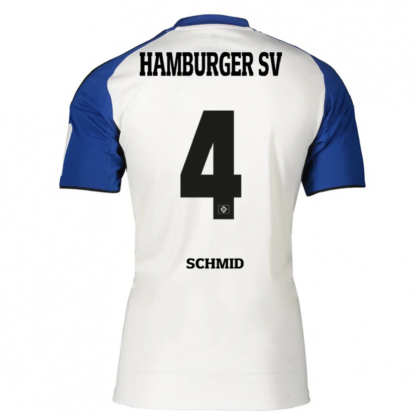 Danxen Niño Camiseta Maximilian Schmid #4 Blanco Azul 1ª Equipación 2025/26 La Camisa