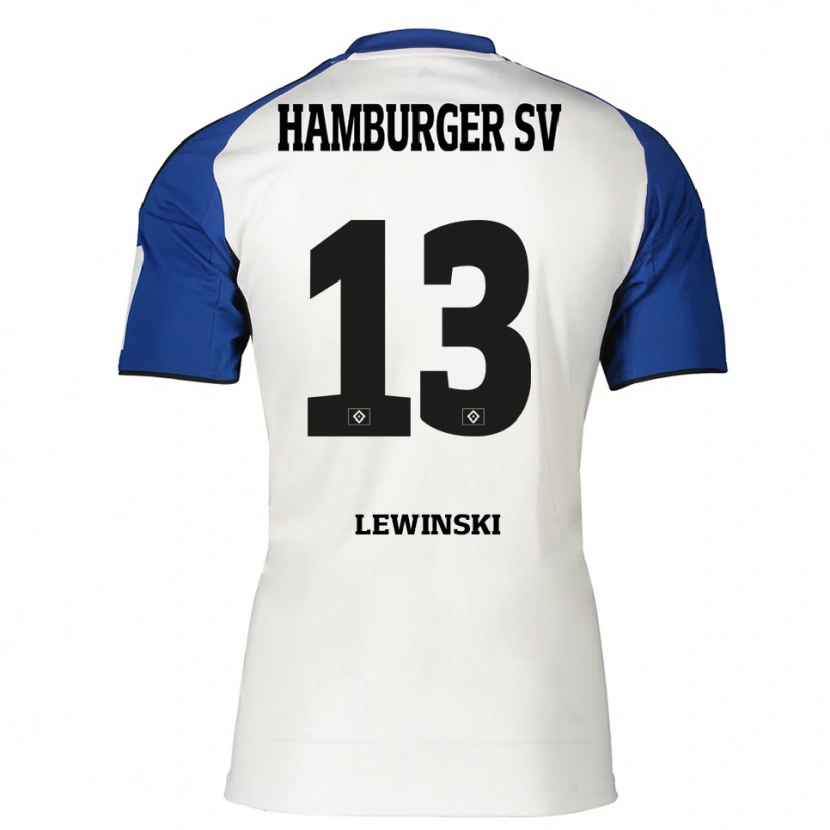 Danxen Niño Camiseta Fyn-Luca Lewinski #13 Blanco Azul 1ª Equipación 2025/26 La Camisa