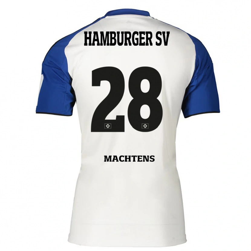Danxen Niño Camiseta Pauline Machtens #28 Blanco Azul 1ª Equipación 2025/26 La Camisa