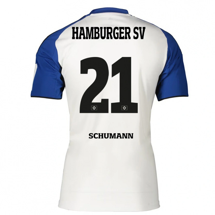 Danxen Niño Camiseta Henri Schümann #21 Blanco Azul 1ª Equipación 2025/26 La Camisa