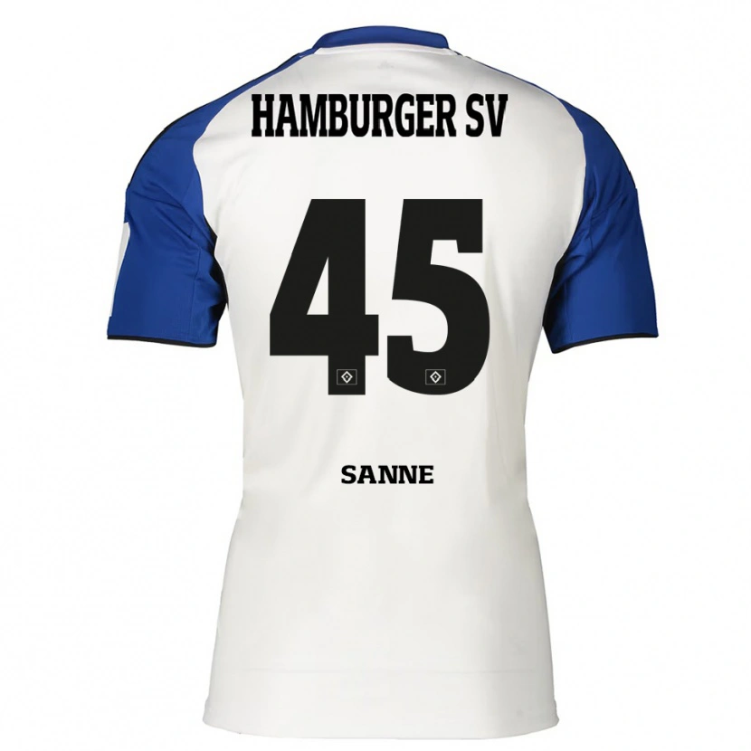Danxen Niño Camiseta Tom Sanne #45 Blanco Azul 1ª Equipación 2025/26 La Camisa