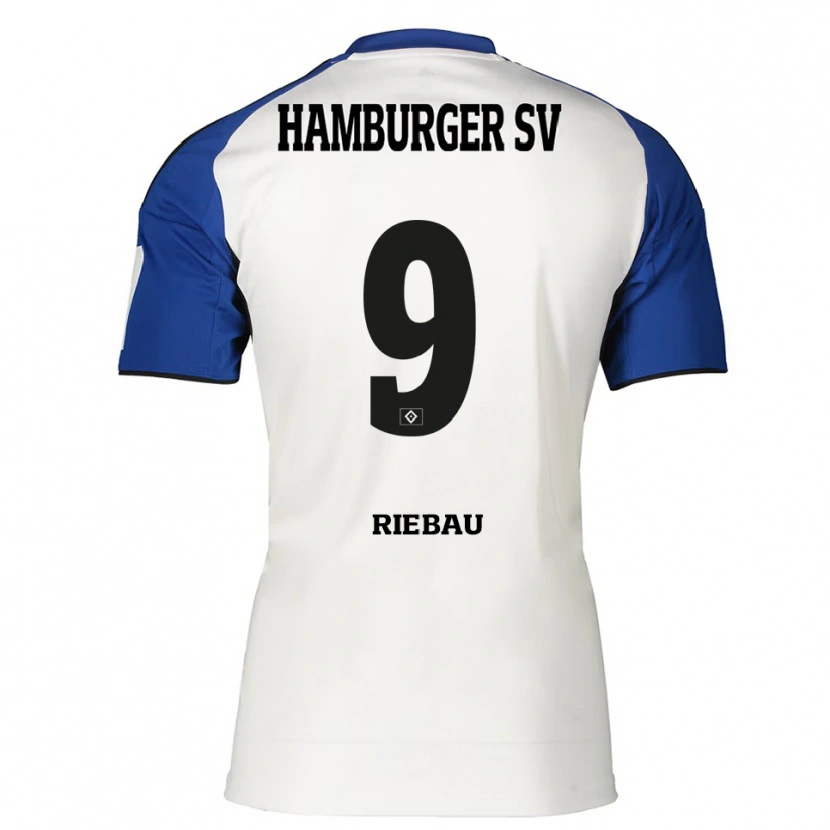 Danxen Niño Camiseta Henry Riebau #9 Blanco Azul 1ª Equipación 2025/26 La Camisa