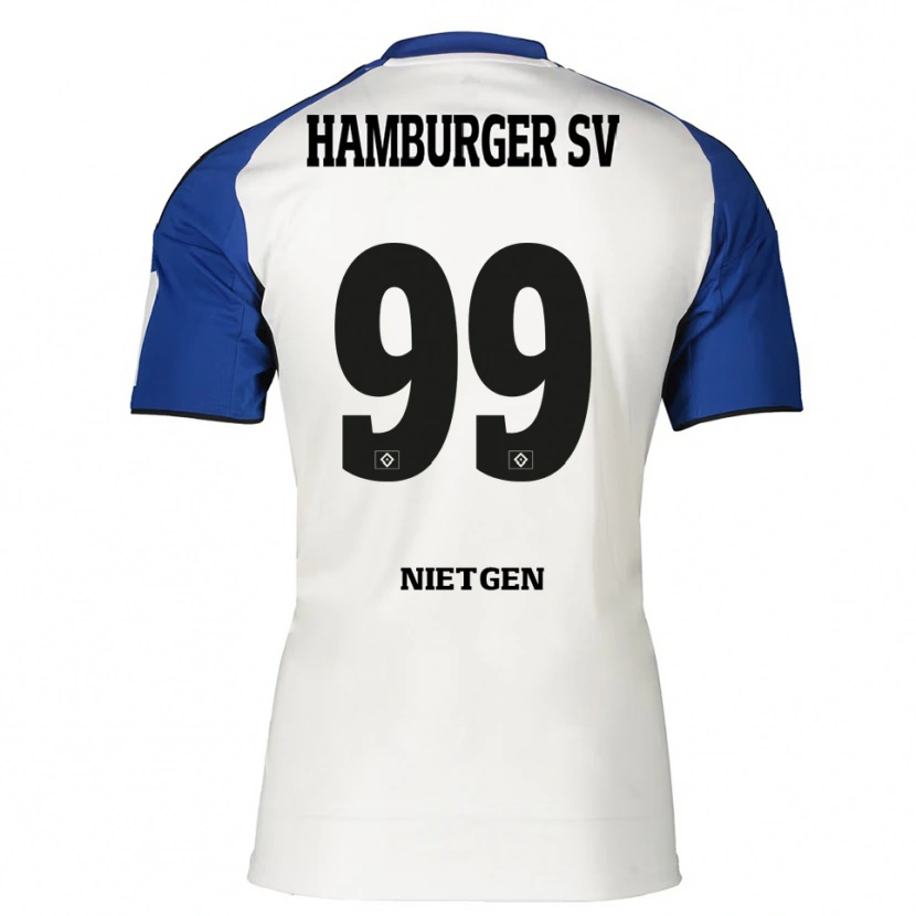Danxen Niño Camiseta Marvin Nietgen #99 Blanco Azul 1ª Equipación 2025/26 La Camisa