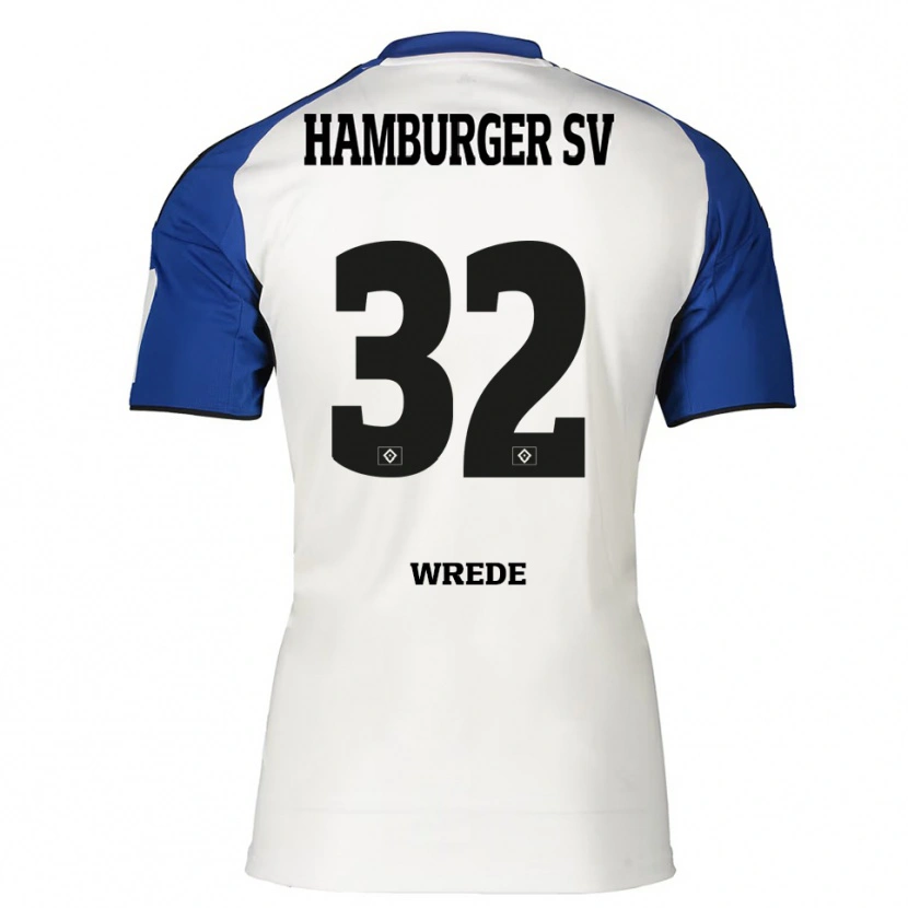 Danxen Niño Camiseta Lotta Wrede #32 Blanco Azul 1ª Equipación 2025/26 La Camisa