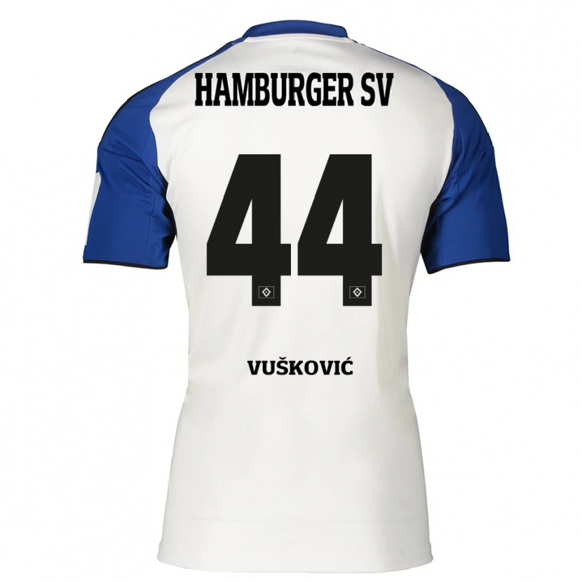 Danxen Niño Camiseta Mario Vuskovic #44 Blanco Azul 1ª Equipación 2025/26 La Camisa
