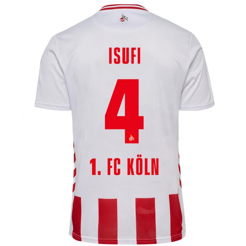 Danxen Niño Camiseta Leo Isufi #4 Blanco Rojo 1ª Equipación 2025/26 La Camisa