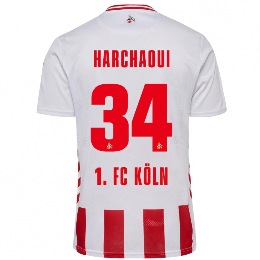 Danxen Niño Camiseta Fayssal Harchaoui #34 Blanco Rojo 1ª Equipación 2025/26 La Camisa