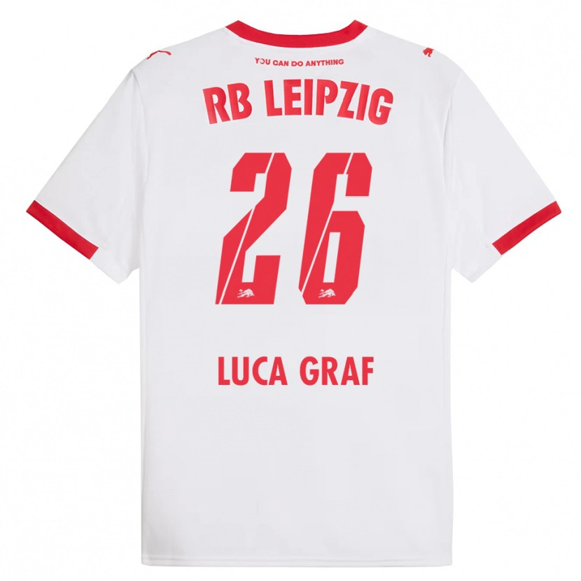 Danxen Niño Camiseta Luca Marie Graf #26 Blanco Rojo 1ª Equipación 2025/26 La Camisa