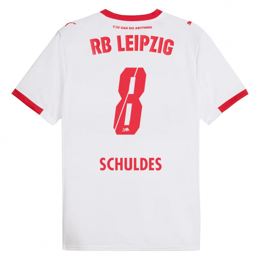 Danxen Niño Camiseta Jamie Schuldes #8 Blanco Rojo 1ª Equipación 2025/26 La Camisa