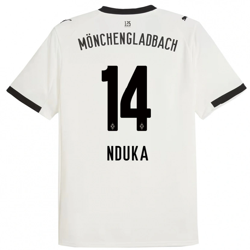 Danxen Niño Camiseta Michael Nduka #14 Blanco Negro 1ª Equipación 2025/26 La Camisa