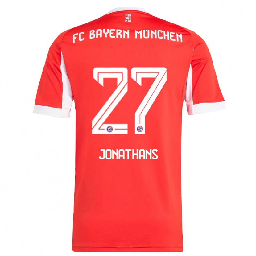 Danxen Niño Camiseta David Jonathans #27 Rojo Blanco 1ª Equipación 2025/26 La Camisa