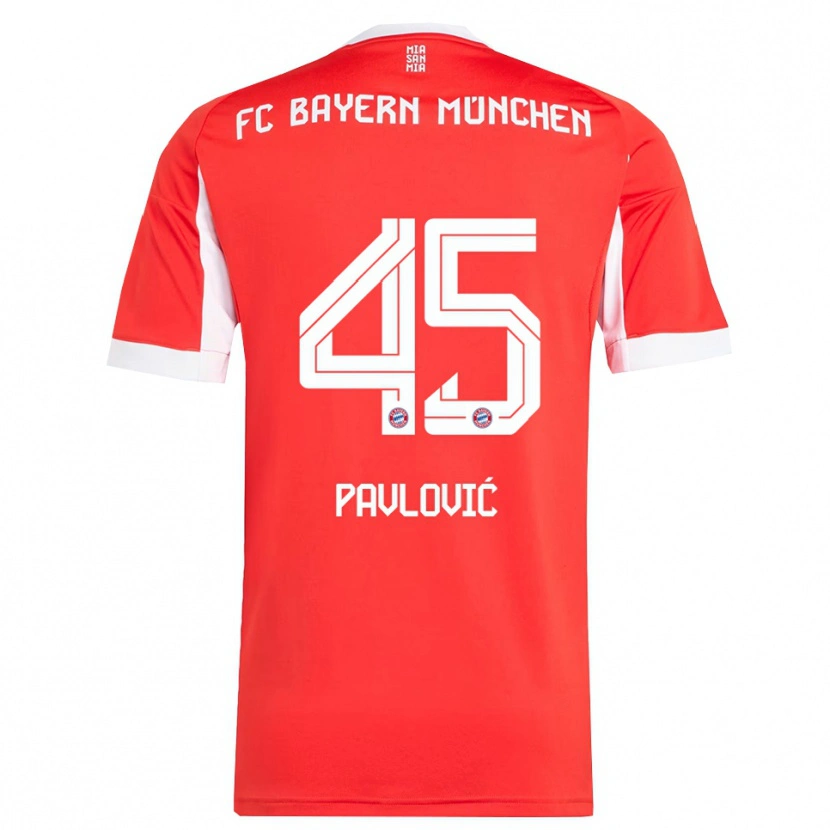 Danxen Niño Camiseta Aleksandar Pavlovic #45 Rojo Blanco 1ª Equipación 2025/26 La Camisa