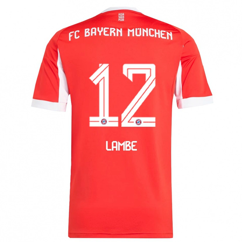 Danxen Niño Camiseta Allen Junior Lambé #12 Rojo Blanco 1ª Equipación 2025/26 La Camisa