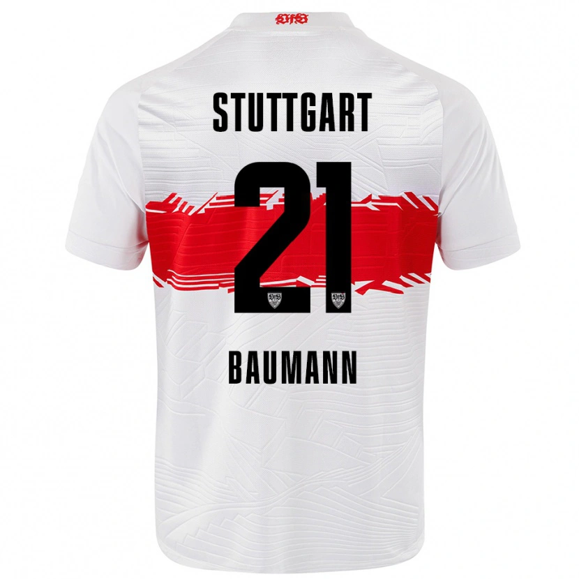 Danxen Niño Camiseta Katharina Baumann #21 Blanco Rojo 1ª Equipación 2025/26 La Camisa