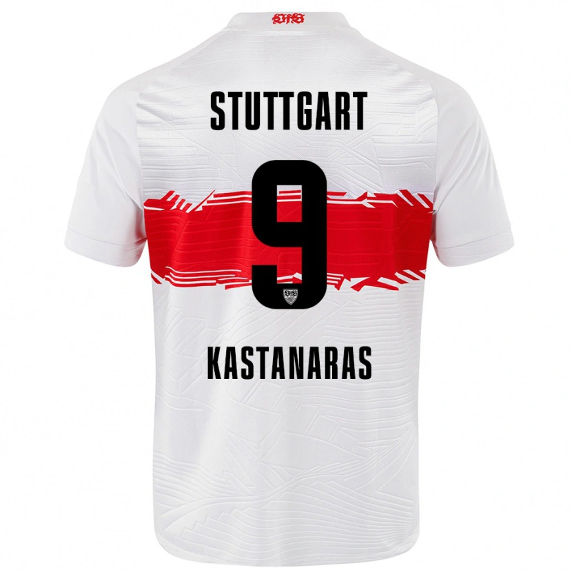 Danxen Niño Camiseta Thomas Kastanaras #9 Blanco Rojo 1ª Equipación 2025/26 La Camisa