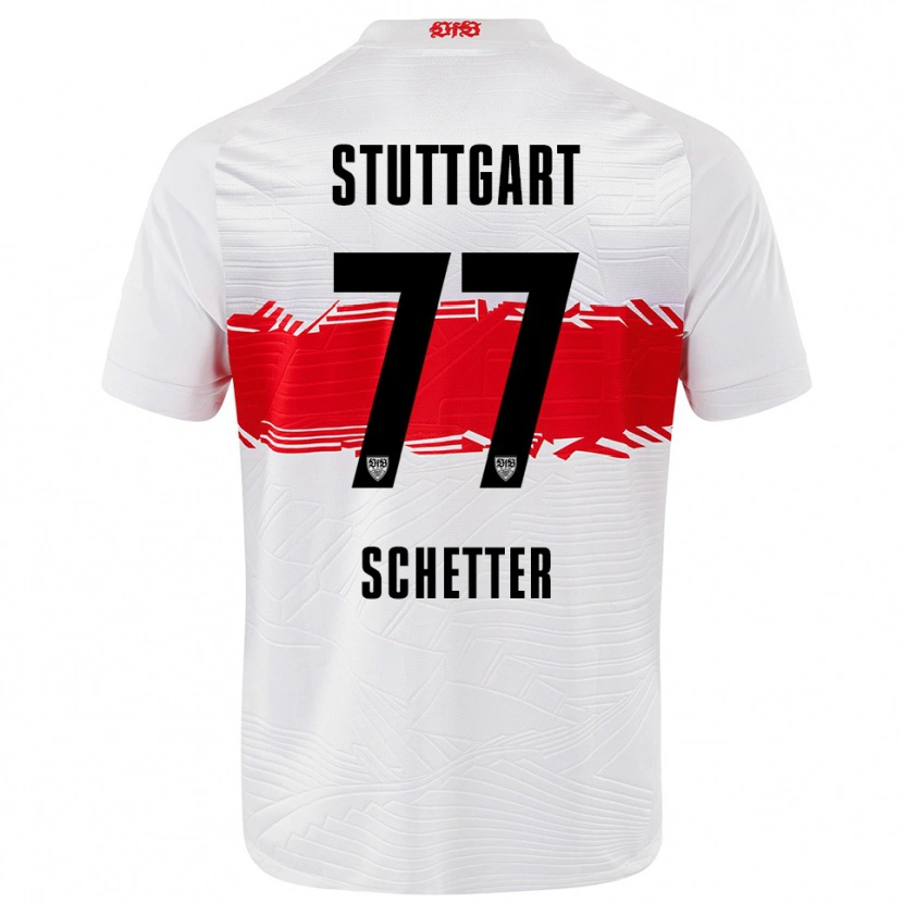 Danxen Niño Camiseta Leonie Schetter #77 Blanco Rojo 1ª Equipación 2025/26 La Camisa
