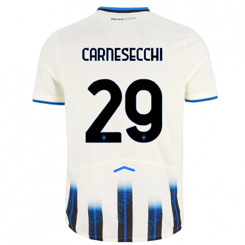 Danxen Niño Camiseta Marco Carnesecchi #29 Blanco Azul 2ª Equipación 2025/26 La Camisa