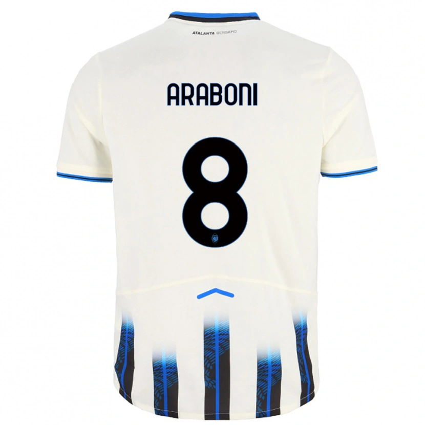 Danxen Niño Camiseta Sebastiano Araboni #8 Blanco Azul 2ª Equipación 2025/26 La Camisa