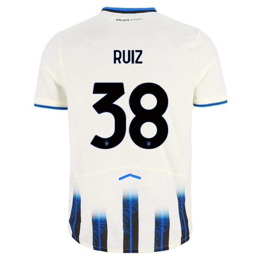 Danxen Niño Camiseta Gerard Ruiz #38 Blanco Azul 2ª Equipación 2025/26 La Camisa