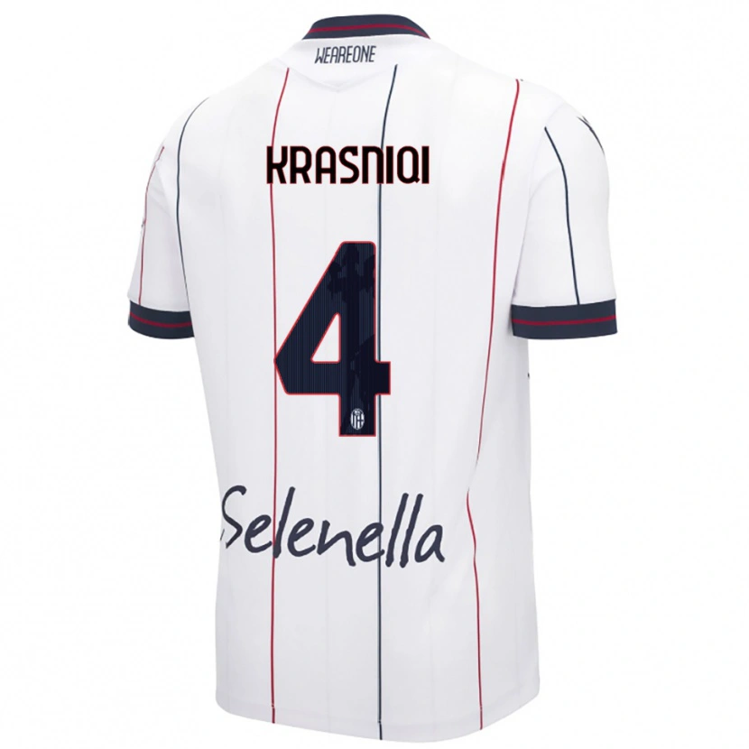 Danxen Niño Camiseta Besalet Krasniqi #4 Blanco Azul Real 2ª Equipación 2025/26 La Camisa