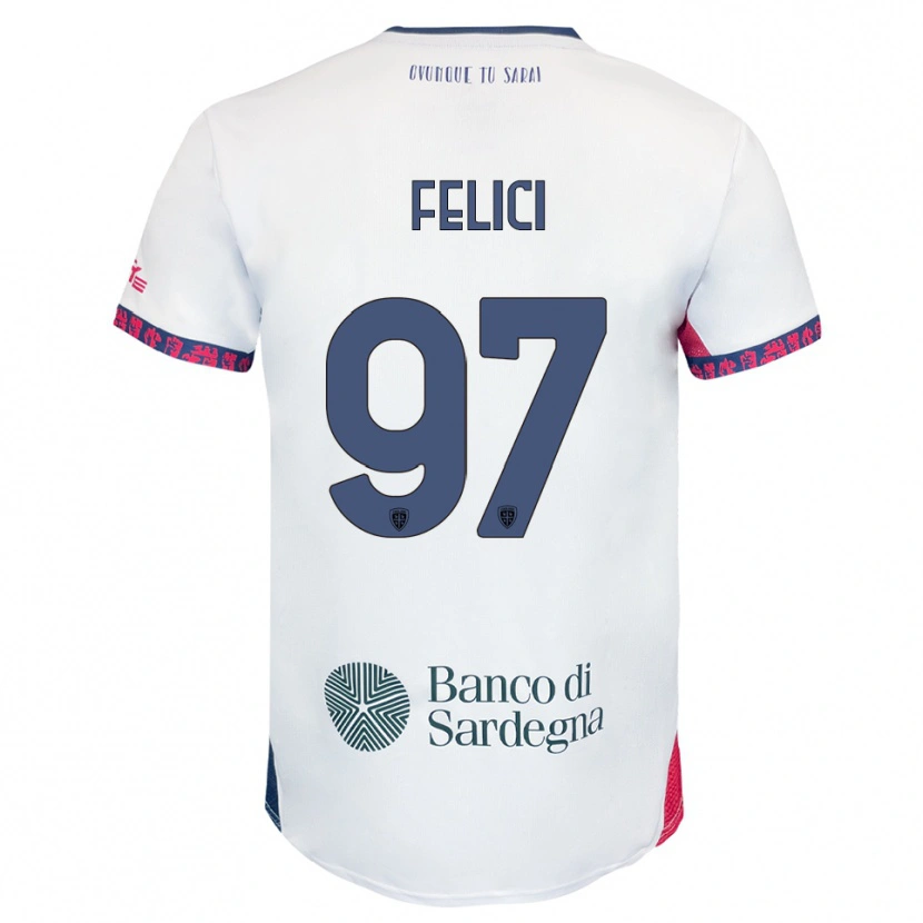 Danxen Niño Camiseta Mattia Felici #97 Blanco Marino Rojo 2ª Equipación 2025/26 La Camisa