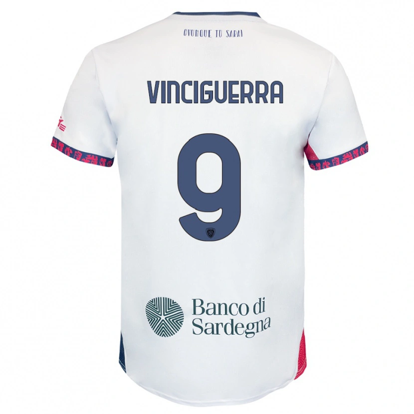 Danxen Niño Camiseta Alessandro Vinciguerra #9 Blanco Marino Rojo 2ª Equipación 2025/26 La Camisa