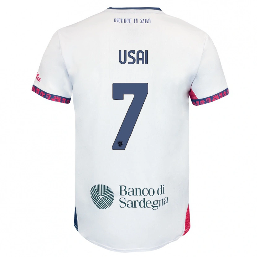 Danxen Niño Camiseta Carlo Usai #7 Blanco Marino Rojo 2ª Equipación 2025/26 La Camisa