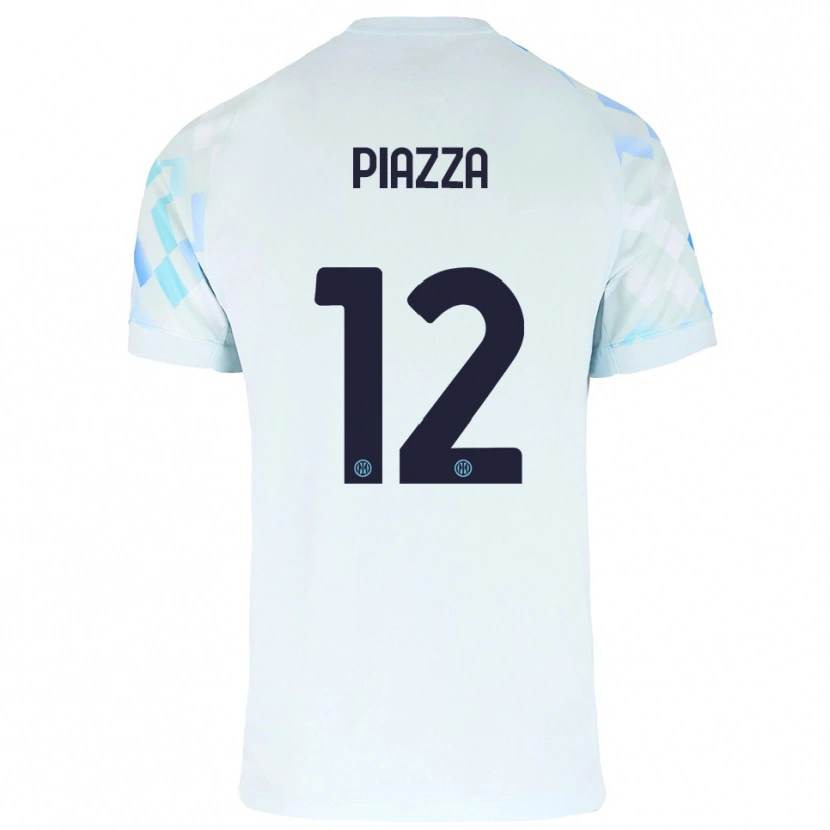 Danxen Niño Camiseta Alessia Piazza #12 Blanco Azul 2ª Equipación 2025/26 La Camisa