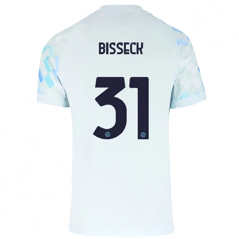 Danxen Niño Camiseta Yann Bisseck #31 Blanco Azul 2ª Equipación 2025/26 La Camisa