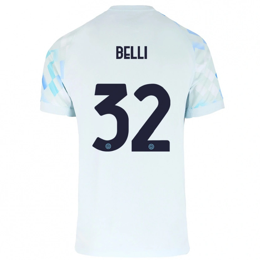 Danxen Niño Camiseta Elena Belli #32 Blanco Azul 2ª Equipación 2025/26 La Camisa