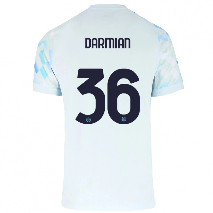 Danxen Niño Camiseta Matteo Darmian #36 Blanco Azul 2ª Equipación 2025/26 La Camisa
