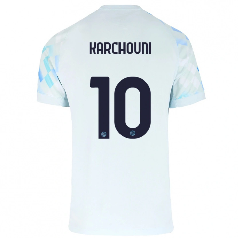 Danxen Niño Camiseta Ghoutia Karchouni #10 Blanco Azul 2ª Equipación 2025/26 La Camisa