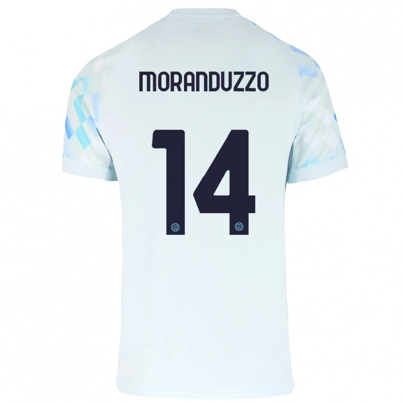 Danxen Niño Camiseta Nicolo Moranduzzo #14 Blanco Azul 2ª Equipación 2025/26 La Camisa