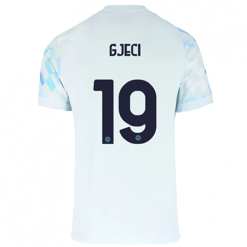 Danxen Niño Camiseta Delis Gjeci #19 Blanco Azul 2ª Equipación 2025/26 La Camisa
