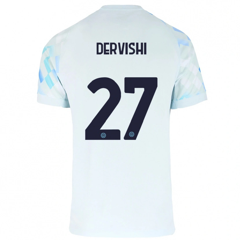 Danxen Niño Camiseta Kristian Dervishi #27 Blanco Azul 2ª Equipación 2025/26 La Camisa