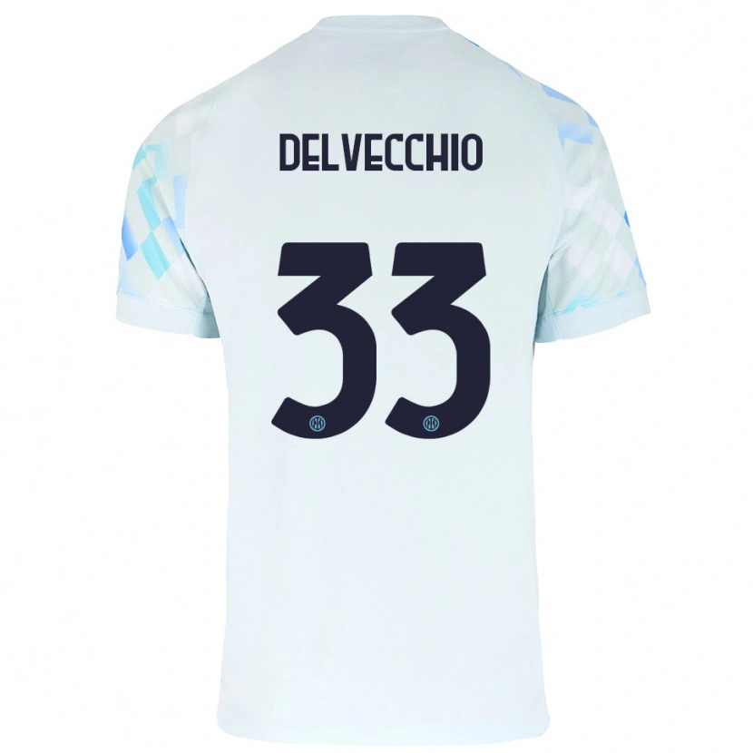 Danxen Niño Camiseta Gabriele Delvecchio #33 Blanco Azul 2ª Equipación 2025/26 La Camisa