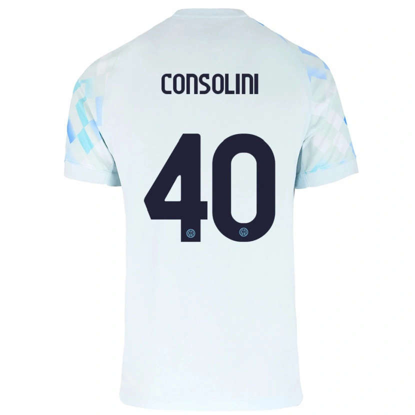 Danxen Niño Camiseta Lidia Consolini #40 Blanco Azul 2ª Equipación 2025/26 La Camisa