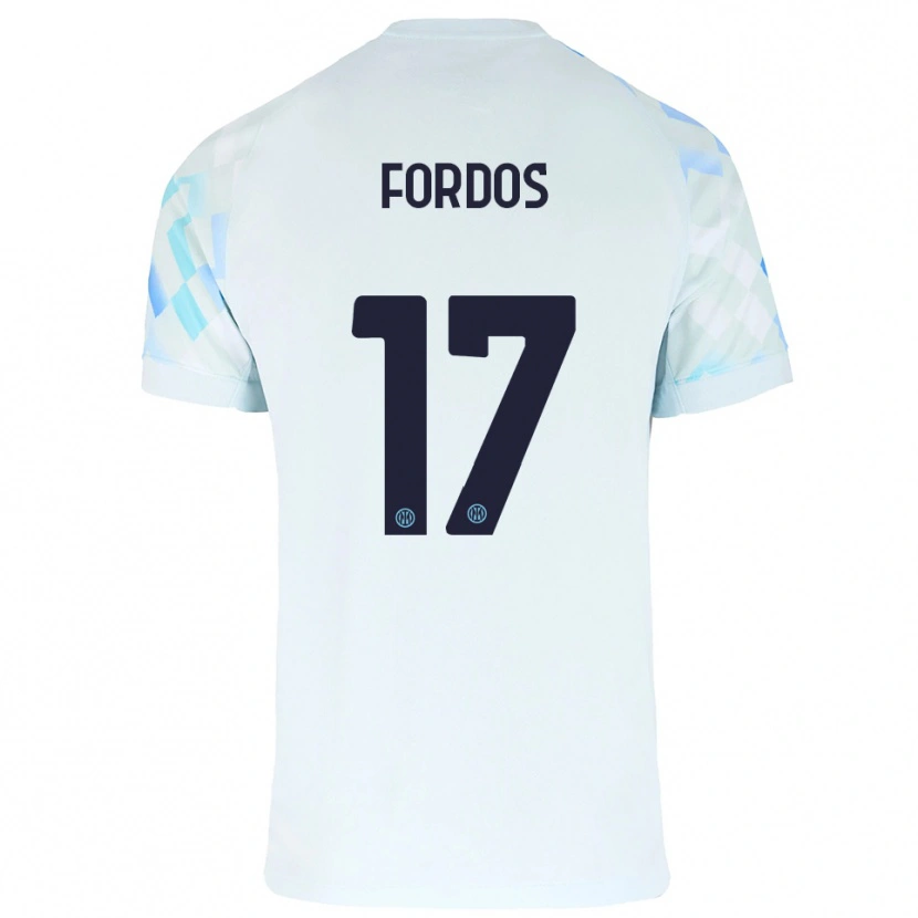 Danxen Niño Camiseta Beatrix Fördős #17 Blanco Azul 2ª Equipación 2025/26 La Camisa