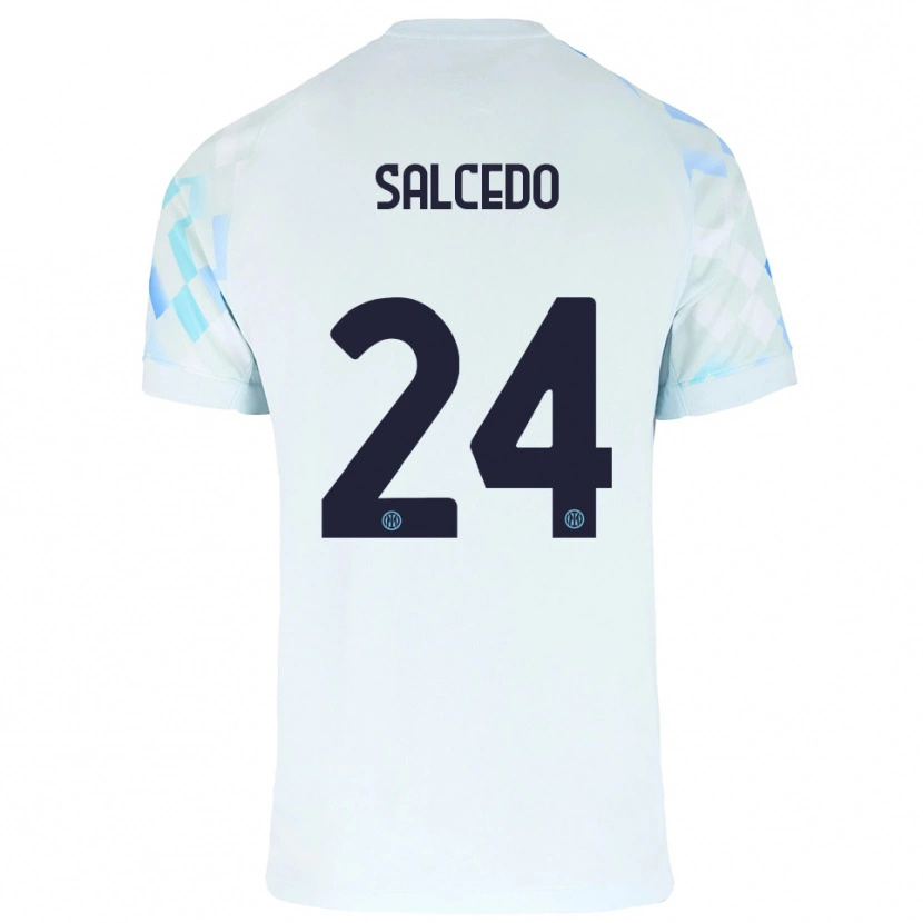Danxen Niño Camiseta Eddie Salcedo #24 Blanco Azul 2ª Equipación 2025/26 La Camisa