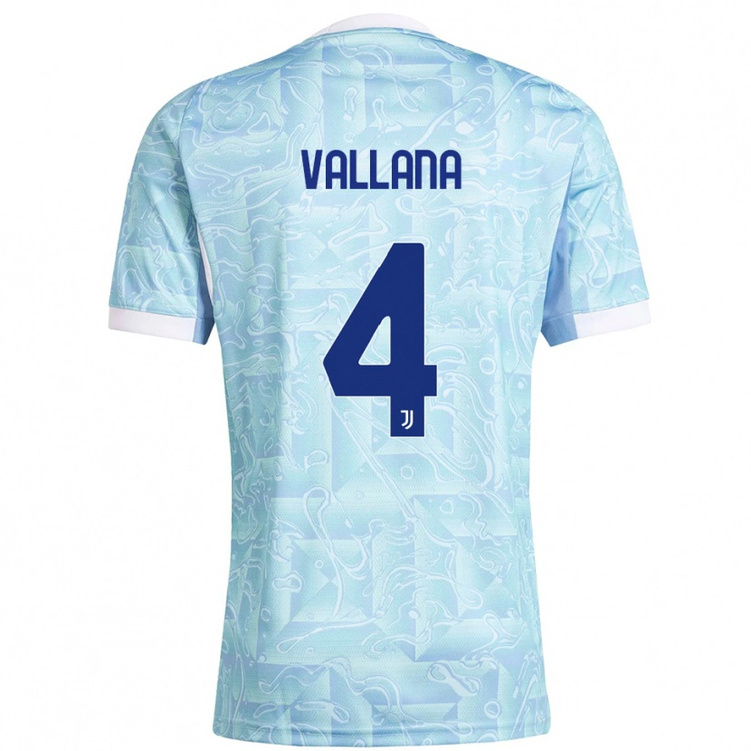 Danxen Niño Camiseta Edoardo Vallana #4 Azul Cielo Amarillo 2ª Equipación 2025/26 La Camisa