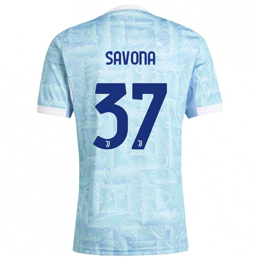 Danxen Niño Camiseta Nicolò Savona #37 Azul Cielo Amarillo 2ª Equipación 2025/26 La Camisa