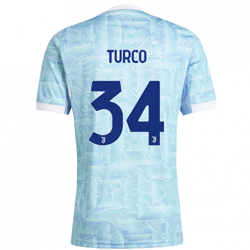 Danxen Niño Camiseta Stefano Turco #34 Azul Cielo Amarillo 2ª Equipación 2025/26 La Camisa