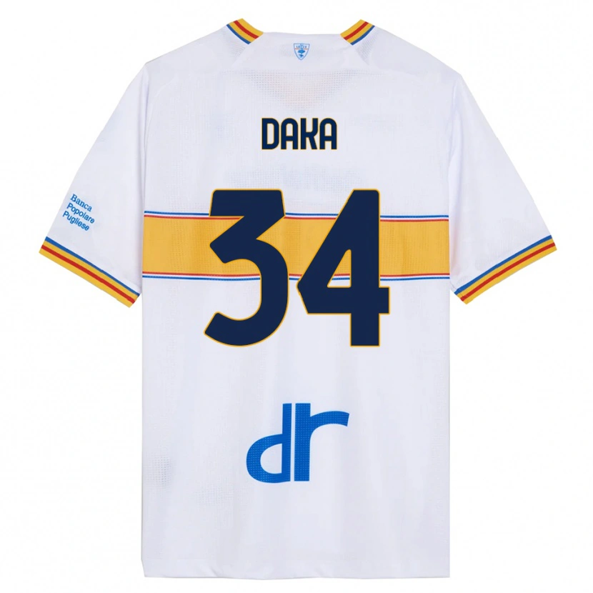 Danxen Niño Camiseta Dario Daka #34 Blanco Amarillo 2ª Equipación 2025/26 La Camisa