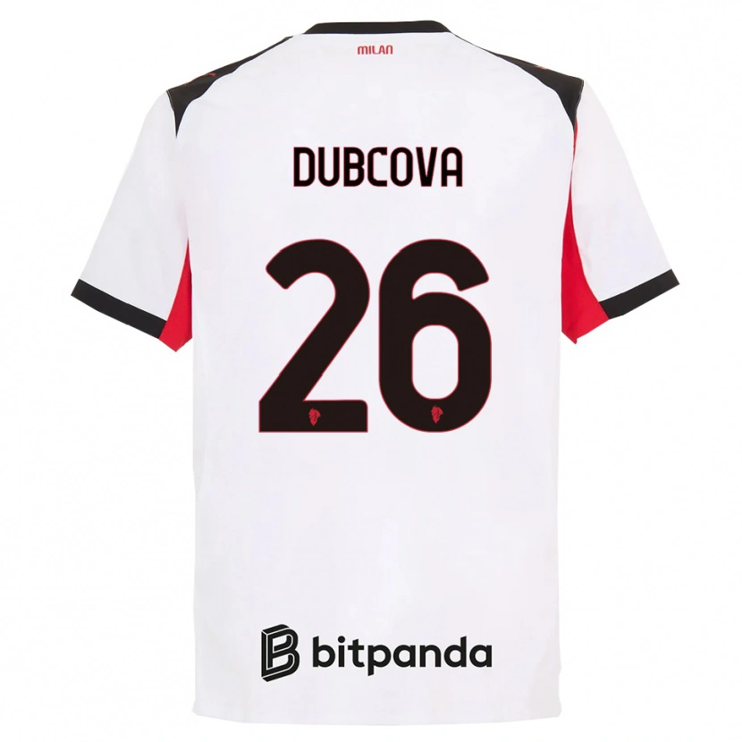 Danxen Niño Camiseta Michaela Dubcova #26 Blanco Negro 2ª Equipación 2025/26 La Camisa