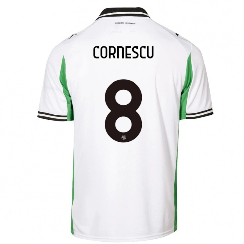 Danxen Niño Camiseta Iustin Cornescu #8 Blanco Verde Negro 2ª Equipación 2025/26 La Camisa