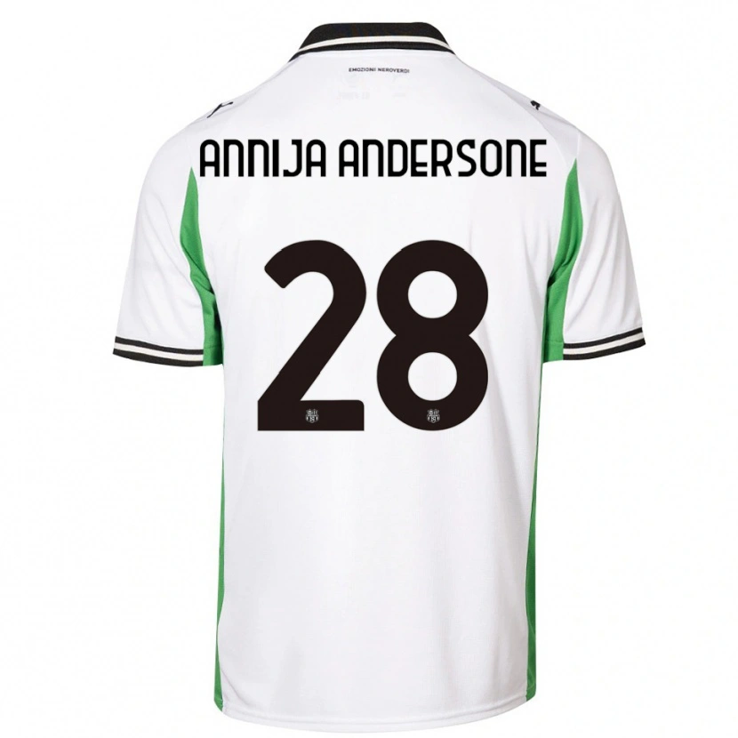Danxen Niño Camiseta Gabriela Annija Andersone #28 Blanco Verde Negro 2ª Equipación 2025/26 La Camisa