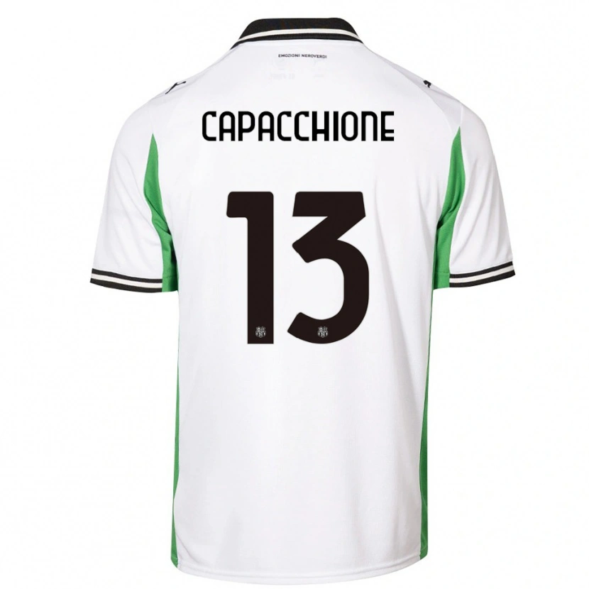 Danxen Niño Camiseta Cristian Capacchione #13 Blanco Verde Negro 2ª Equipación 2025/26 La Camisa
