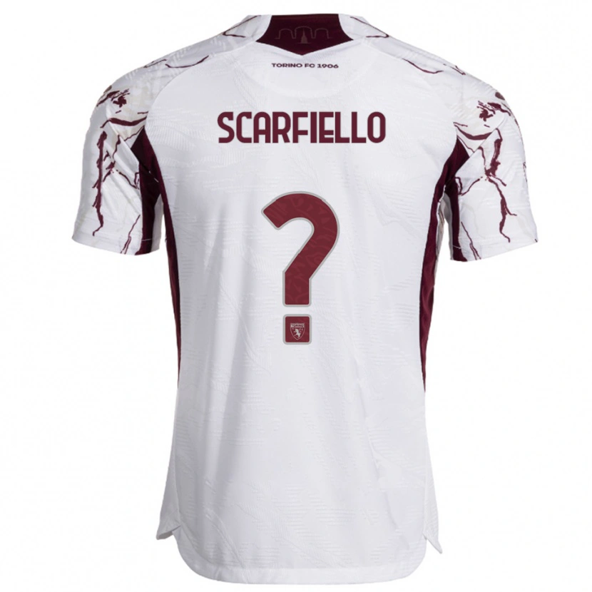 Danxen Niño Camiseta Luca Scarfiello #0 Blanco Borgoña 2ª Equipación 2025/26 La Camisa