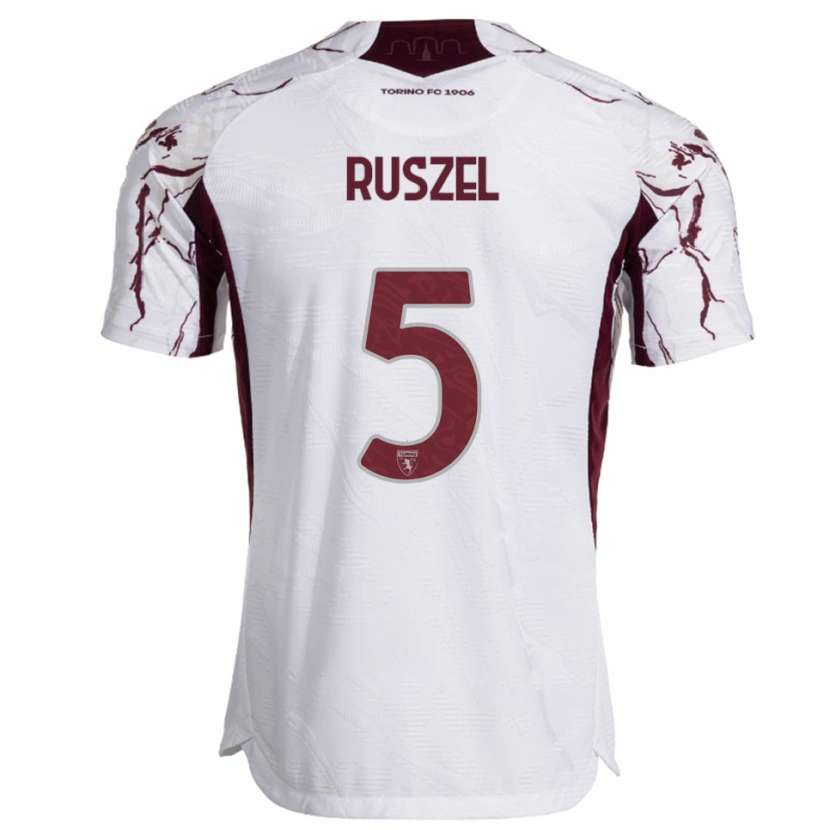 Danxen Niño Camiseta Marcel Ruszel #5 Blanco Borgoña 2ª Equipación 2025/26 La Camisa