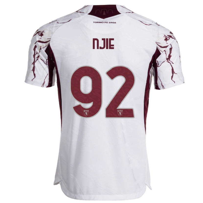 Danxen Niño Camiseta Alieu Njie #92 Blanco Borgoña 2ª Equipación 2025/26 La Camisa